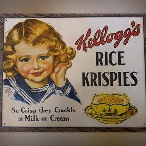 Kellogg's Rice Krispies Vintage Tin Sign - Blue, Red, Yellow